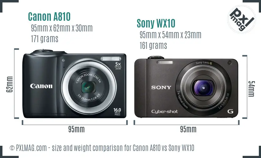 Canon A810 vs Sony WX10 size comparison Canon A810 vs Sony WX10 size comparison