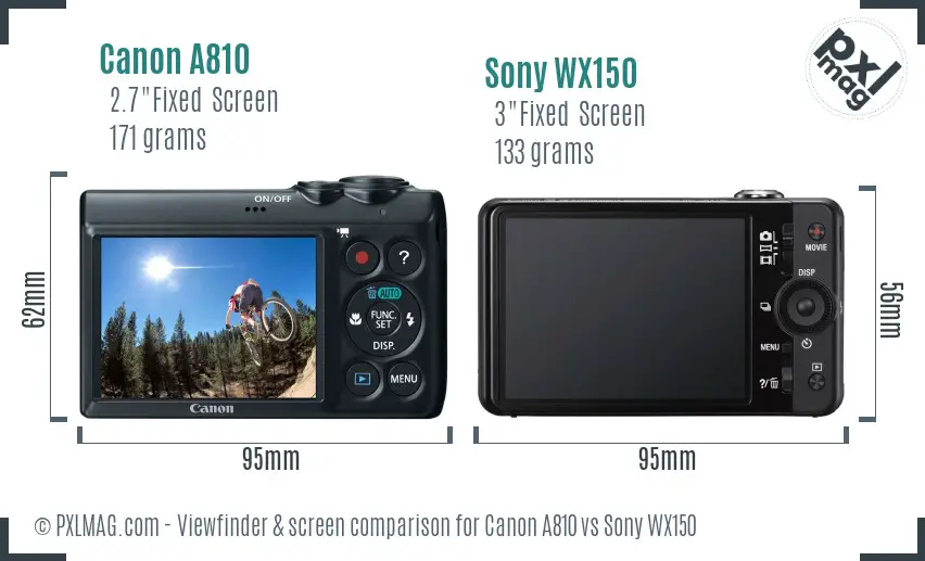 Canon A810 vs Sony WX150 Screen and Viewfinder comparison Canon A810 vs Sony WX150 Screen and Viewfinder comparison