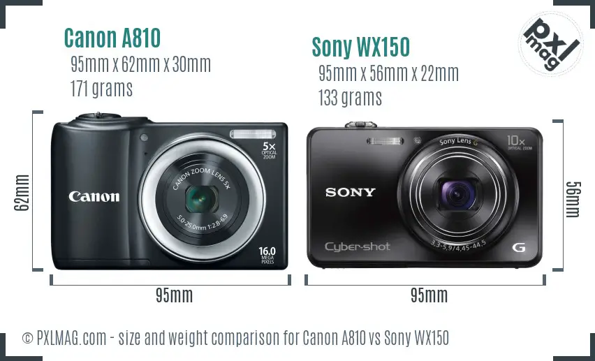Canon A810 vs Sony WX150 size comparison Canon A810 vs Sony WX150 size comparison