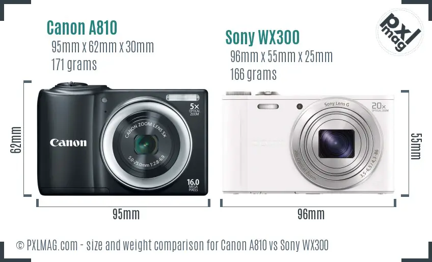 Canon A810 vs Sony WX300 size comparison Canon A810 vs Sony WX300 size comparison