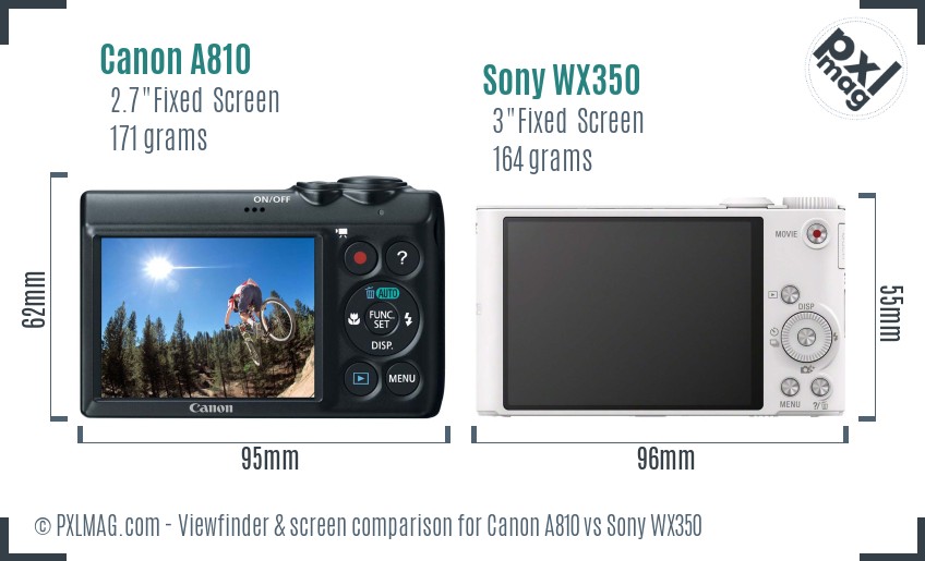 Canon A810 vs Sony WX350 Screen and Viewfinder comparison