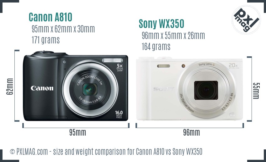 Canon A810 vs Sony WX350 size comparison