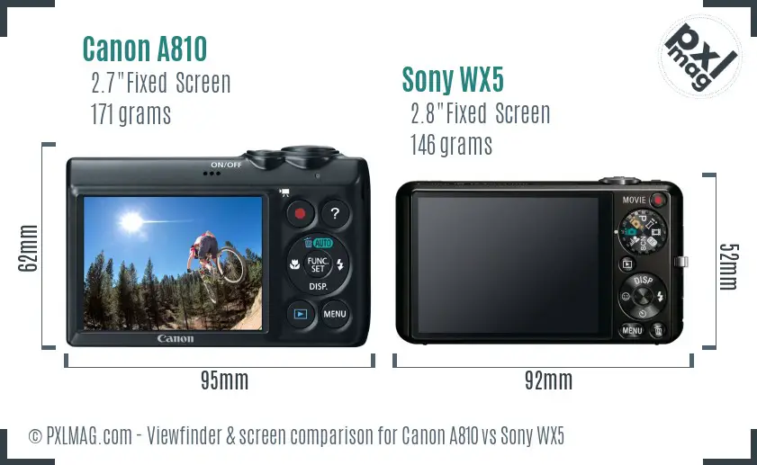 Canon A810 vs Sony WX5 Screen and Viewfinder comparison