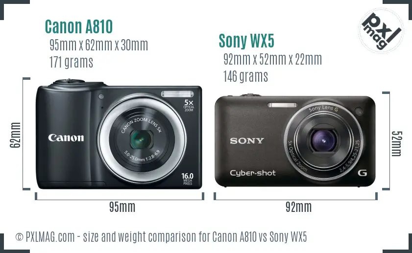 Canon A810 vs Sony WX5 size comparison