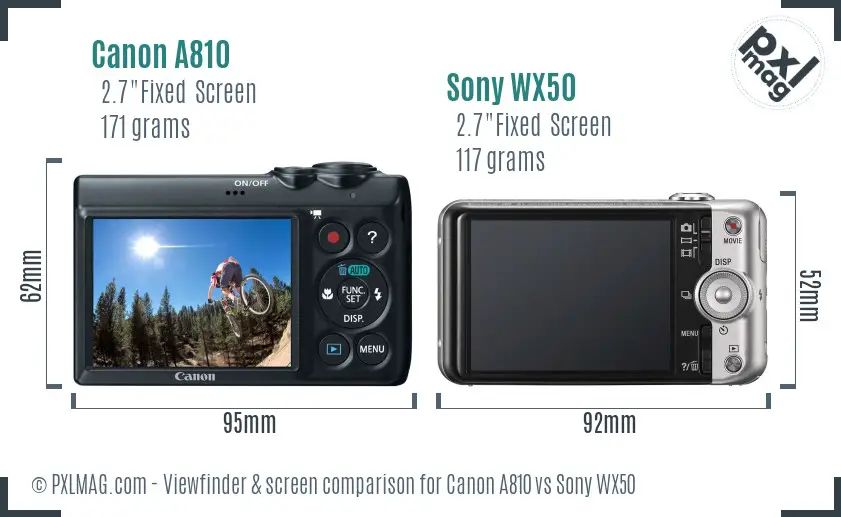 Canon A810 vs Sony WX50 Screen and Viewfinder comparison