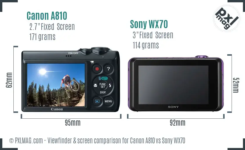 Canon A810 vs Sony WX70 Screen and Viewfinder comparison