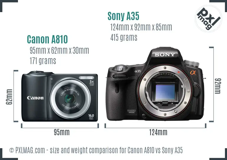 Canon A810 vs Sony A35 size comparison