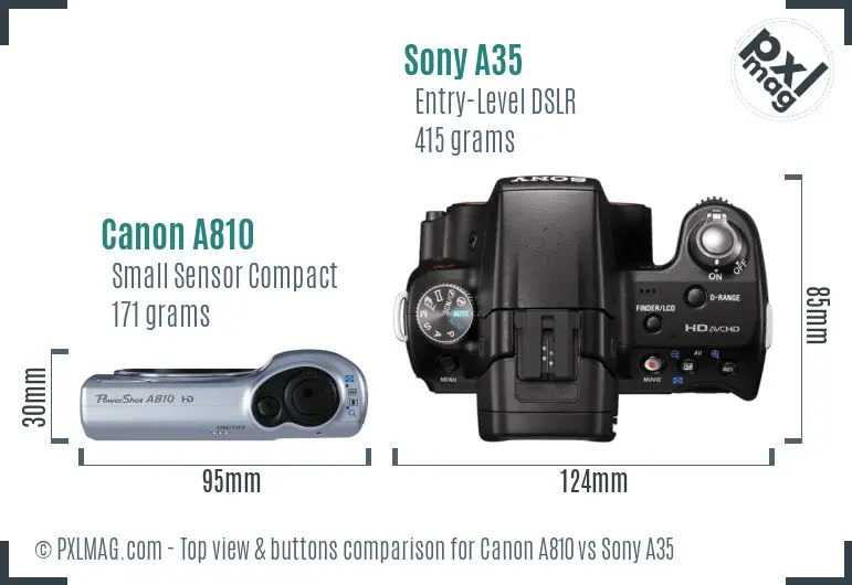 Canon A810 vs Sony A35 top view buttons comparison