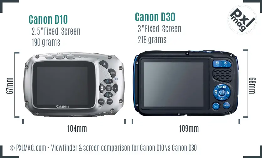 Canon D10 vs Canon D30 Screen and Viewfinder comparison