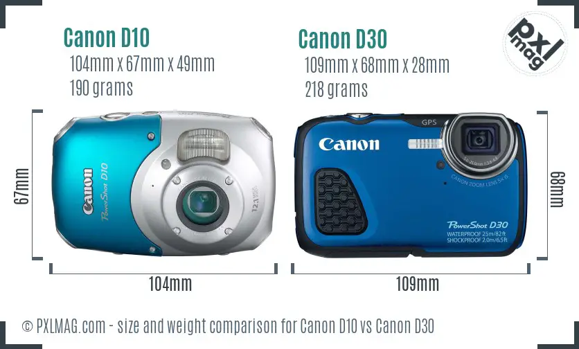 Canon D10 vs Canon D30 size comparison