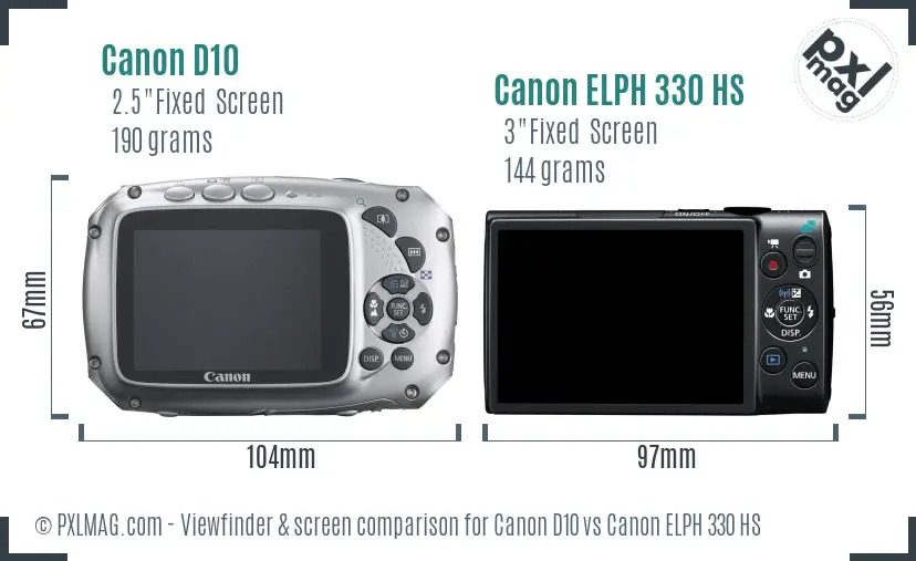 Canon D10 vs Canon ELPH 330 HS Screen and Viewfinder comparison Canon D10 vs Canon ELPH 330 HS Screen and Viewfinder comparison