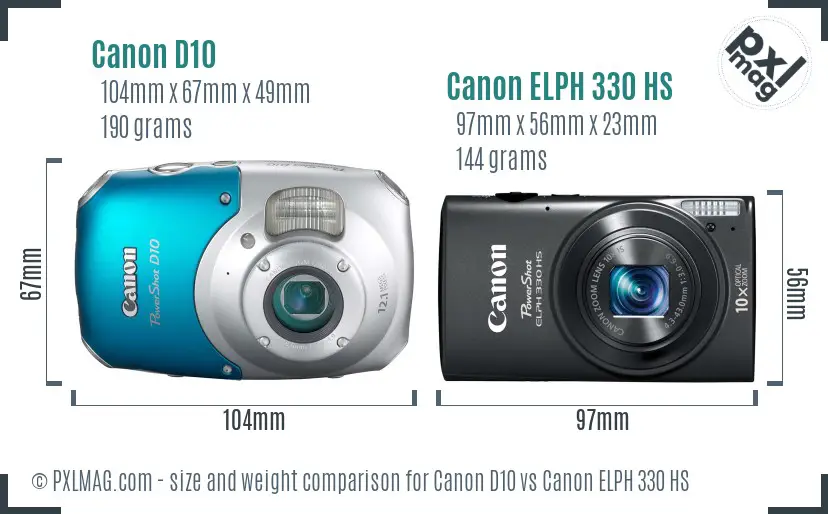 Canon D10 vs Canon ELPH 330 HS size comparison Canon D10 vs Canon ELPH 330 HS size comparison