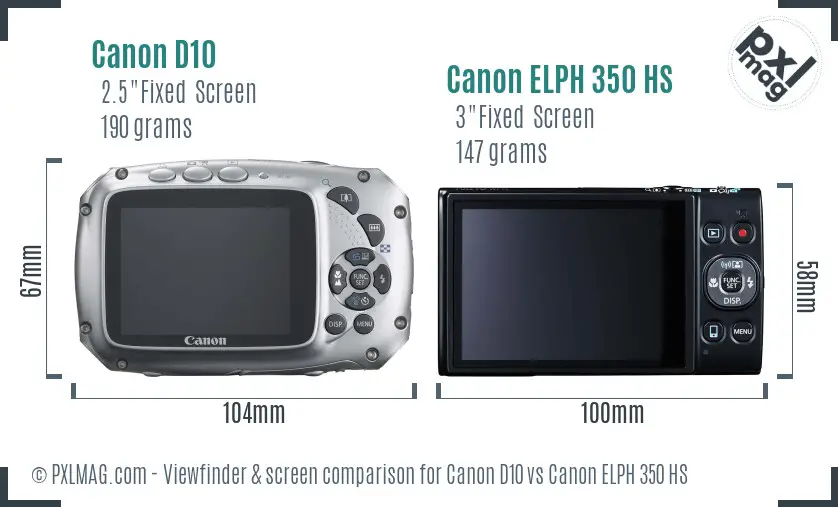 Canon D10 vs Canon ELPH 350 HS Screen and Viewfinder comparison