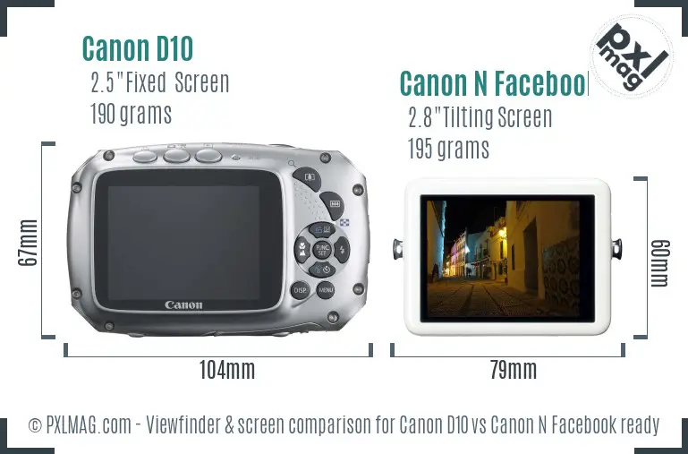 Canon D10 vs Canon N Facebook ready Screen and Viewfinder comparison