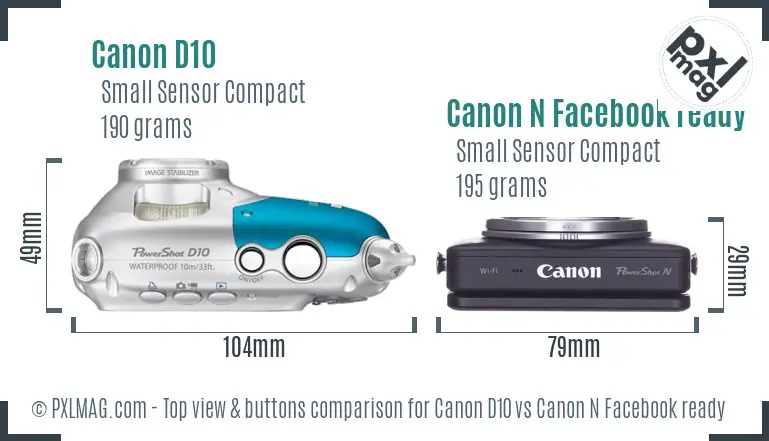 Canon D10 vs Canon N Facebook ready top view buttons comparison