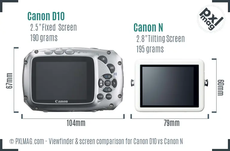 Canon D10 vs Canon N Screen and Viewfinder comparison