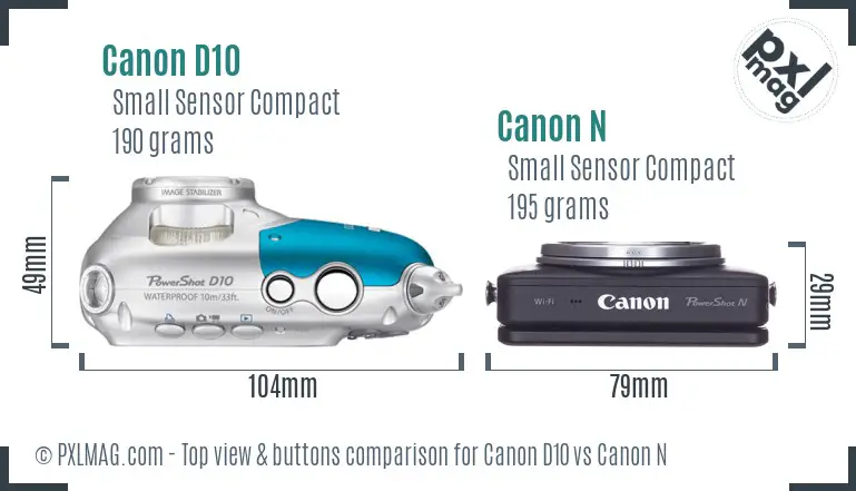 Canon D10 vs Canon N top view buttons comparison