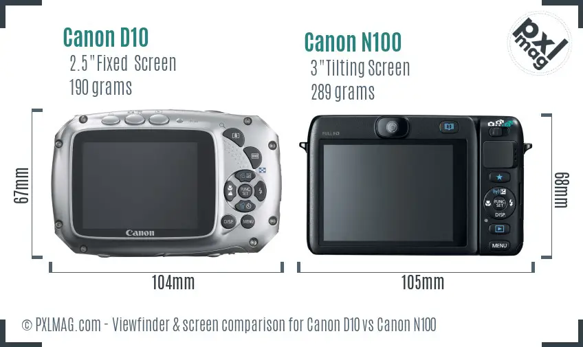 Canon D10 vs Canon N100 Screen and Viewfinder comparison