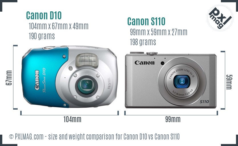Canon D10 vs Canon S110 size comparison