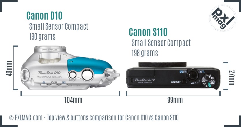 Canon D10 vs Canon S110 top view buttons comparison