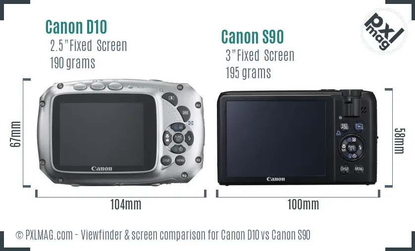 Canon D10 vs Canon S90 Screen and Viewfinder comparison