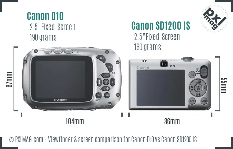 Canon D10 vs Canon SD1200 IS Screen and Viewfinder comparison