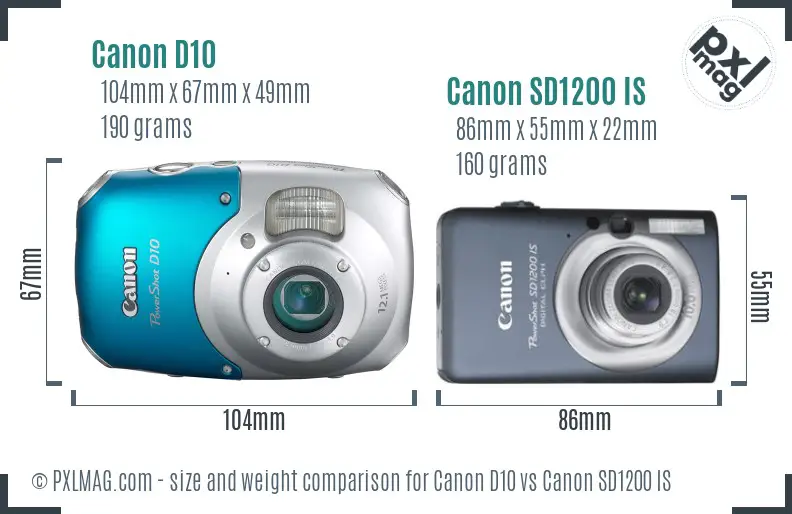 Canon D10 vs Canon SD1200 IS size comparison Canon D10 vs Canon SD1200 IS size comparison