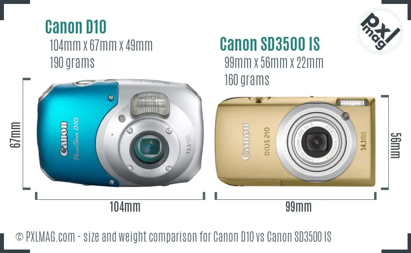 Canon D10 vs Canon SD3500 IS size comparison Canon D10 vs Canon SD3500 IS size comparison