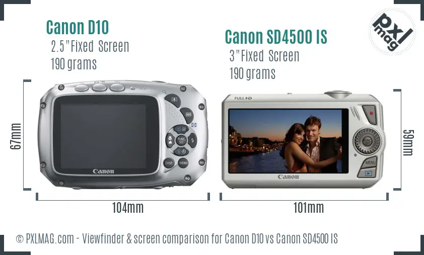Canon D10 vs Canon SD4500 IS Screen and Viewfinder comparison Canon D10 vs Canon SD4500 IS Screen and Viewfinder comparison