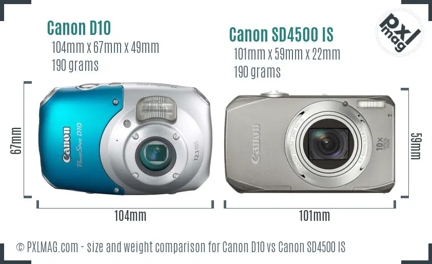 Canon D10 vs Canon SD4500 IS size comparison Canon D10 vs Canon SD4500 IS size comparison