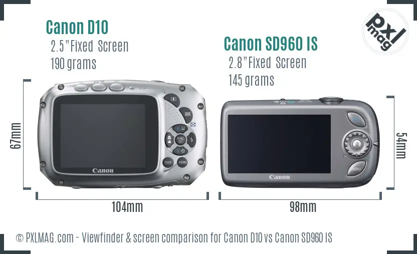 Canon D10 vs Canon SD960 IS Screen and Viewfinder comparison