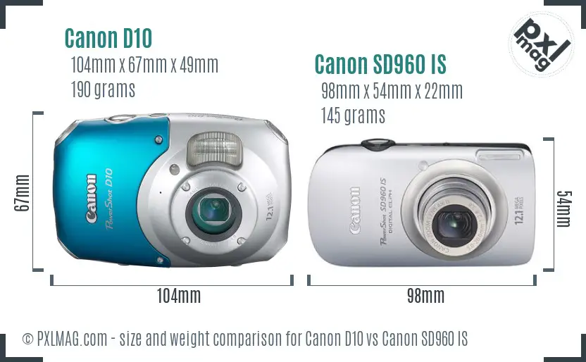 Canon D10 vs Canon SD960 IS size comparison