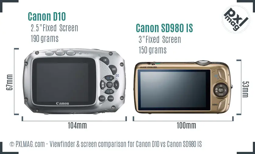 Canon D10 vs Canon SD980 IS Screen and Viewfinder comparison