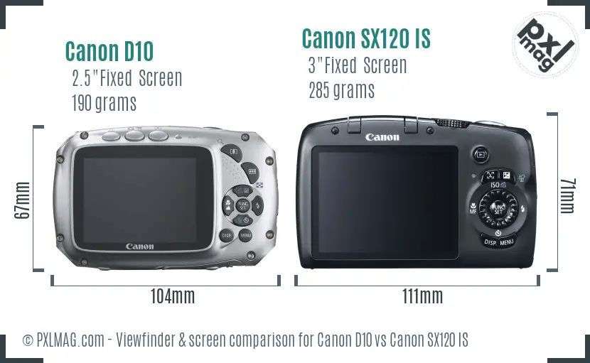 Canon D10 vs Canon SX120 IS Screen and Viewfinder comparison