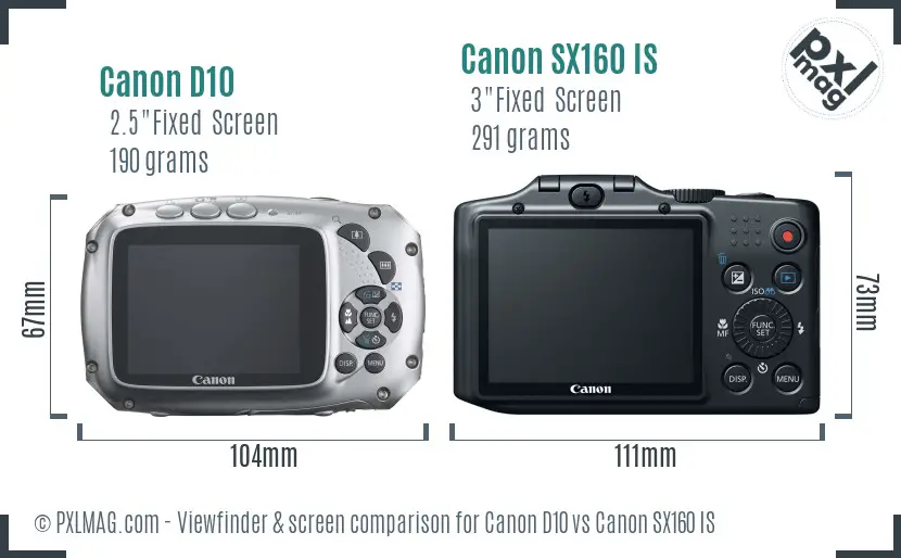 Canon D10 vs Canon SX160 IS Screen and Viewfinder comparison Canon D10 vs Canon SX160 IS Screen and Viewfinder comparison