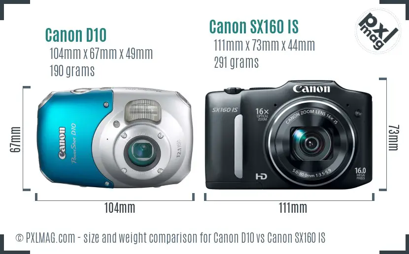 Canon D10 vs Canon SX160 IS size comparison Canon D10 vs Canon SX160 IS size comparison