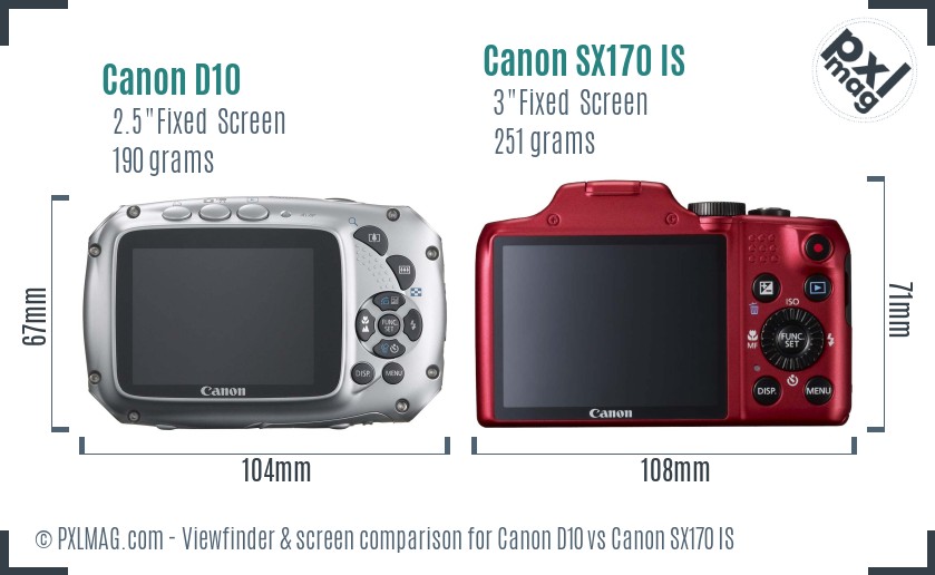 Canon D10 vs Canon SX170 IS Screen and Viewfinder comparison