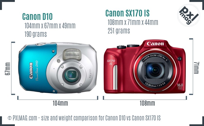 Canon D10 vs Canon SX170 IS size comparison