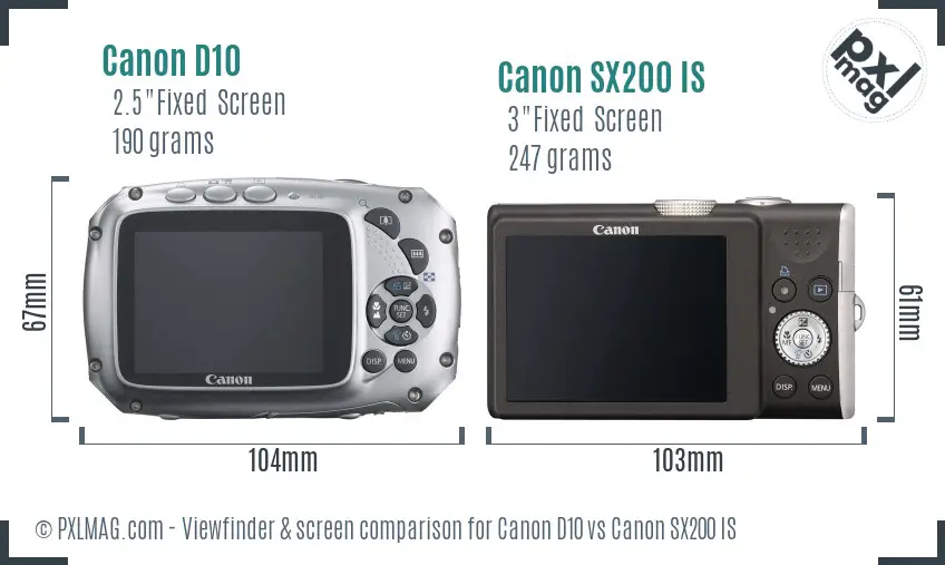 Canon D10 vs Canon SX200 IS Screen and Viewfinder comparison