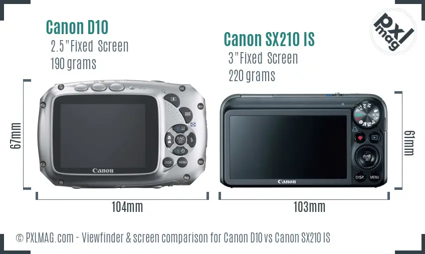 Canon D10 vs Canon SX210 IS Screen and Viewfinder comparison