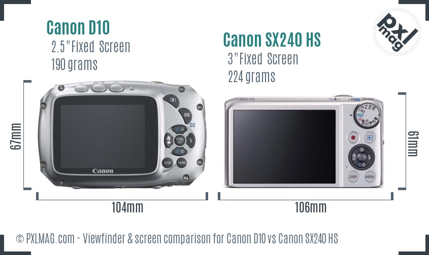Canon D10 vs Canon SX240 HS Screen and Viewfinder comparison