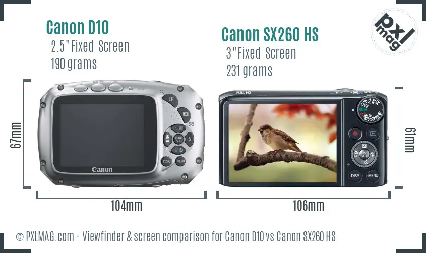 Canon D10 vs Canon SX260 HS Screen and Viewfinder comparison
