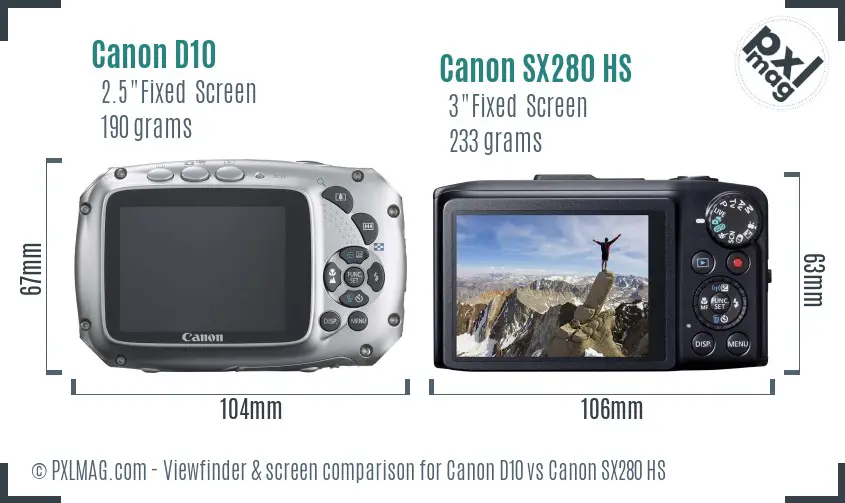 Canon D10 vs Canon SX280 HS Screen and Viewfinder comparison Canon D10 vs Canon SX280 HS Screen and Viewfinder comparison