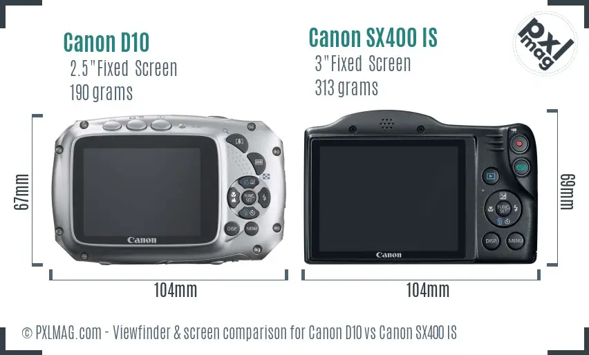 Canon D10 vs Canon SX400 IS Screen and Viewfinder comparison