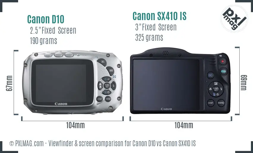 Canon D10 vs Canon SX410 IS Screen and Viewfinder comparison Canon D10 vs Canon SX410 IS Screen and Viewfinder comparison