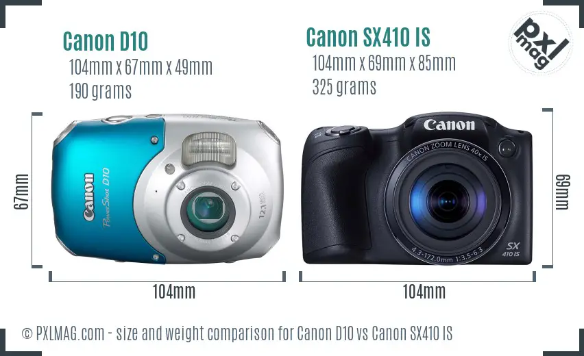 Canon D10 vs Canon SX410 IS size comparison Canon D10 vs Canon SX410 IS size comparison