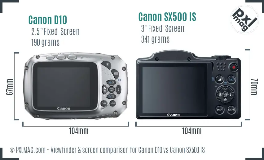 Canon D10 vs Canon SX500 IS Screen and Viewfinder comparison