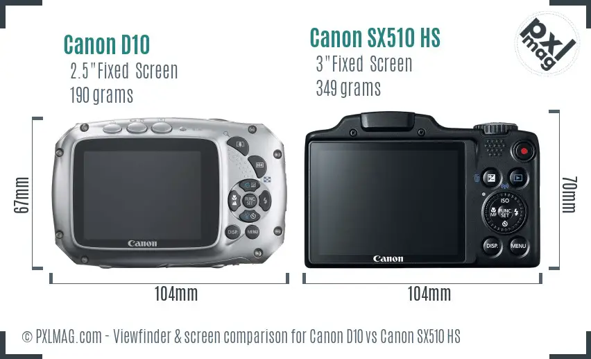 Canon D10 vs Canon SX510 HS Screen and Viewfinder comparison