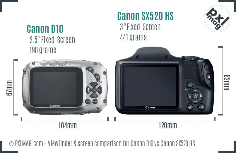 Canon D10 vs Canon SX520 HS Screen and Viewfinder comparison
