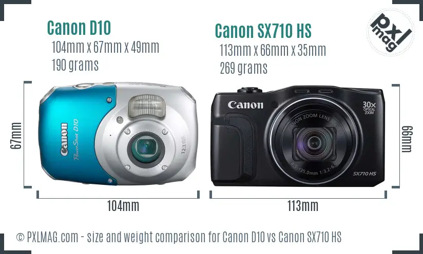 Canon D10 vs Canon SX710 HS size comparison